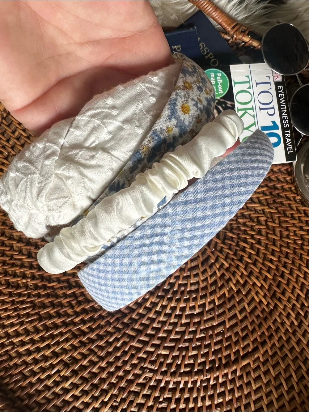 Blue White Yellow Fabric Headband 4 Lot Set